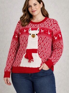 Blizzard Bay Llama Christmas Sweater XL Red Fair Isle CottonHoliday PulloverA512